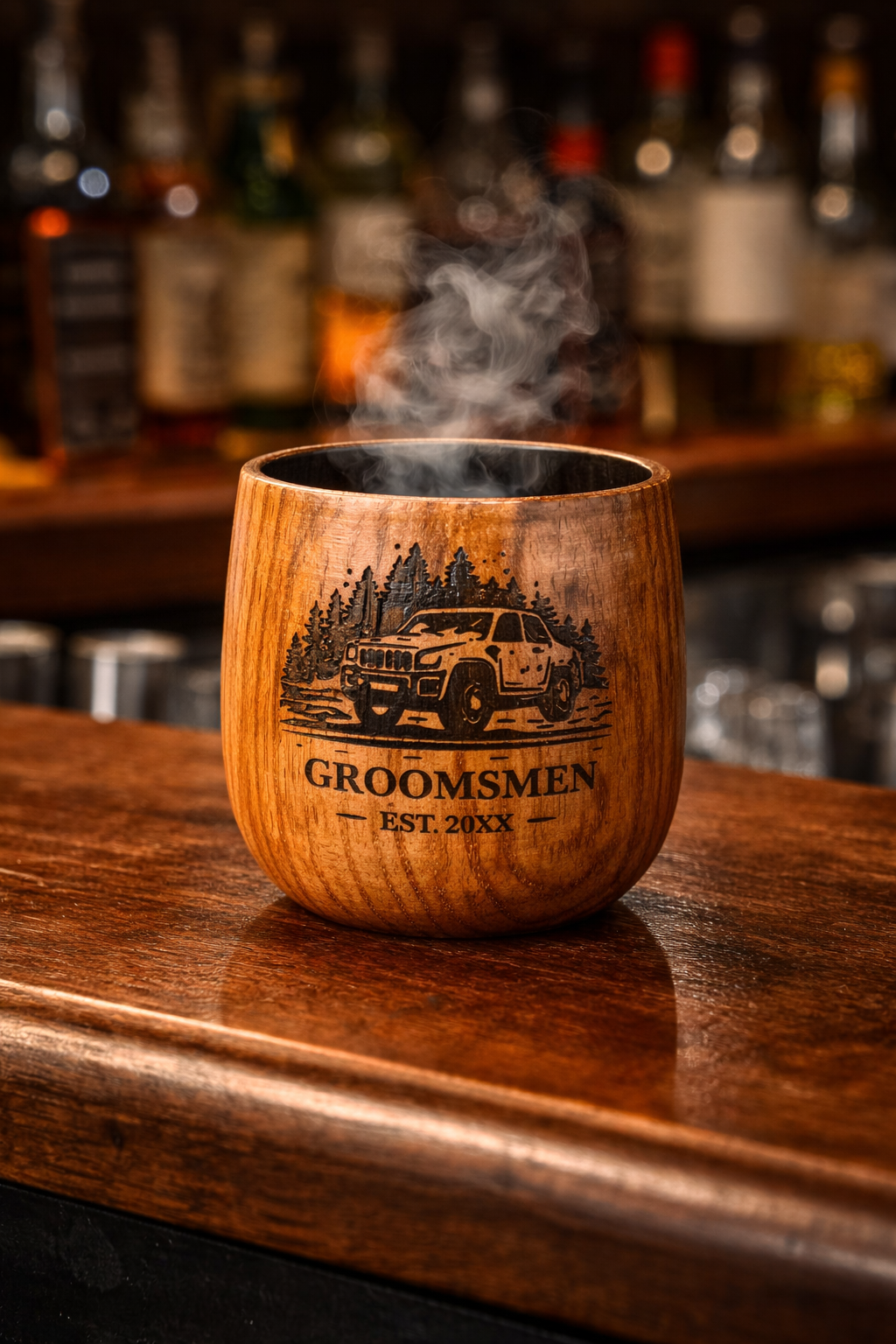 Personalized Wooden Whiskey Cup, Engraved Groomsmen Gift, Rustic Wood Mug