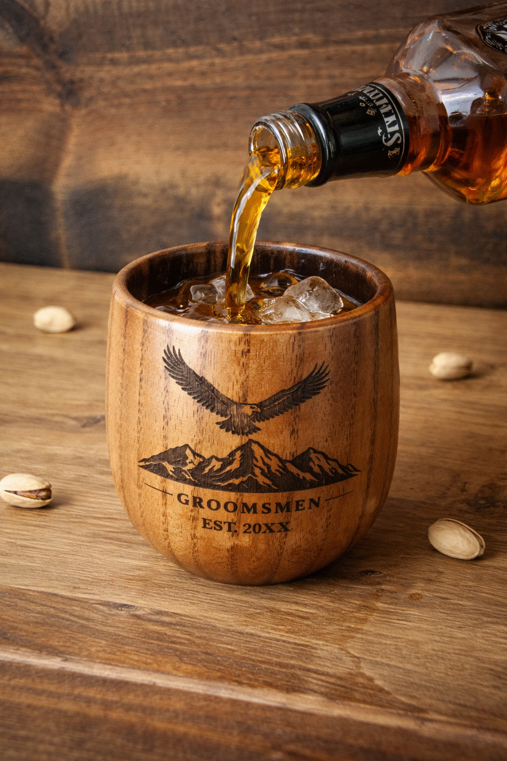 Personalized Wooden Whiskey Cup, Engraved Groomsmen Gift, Rustic Wood Mug