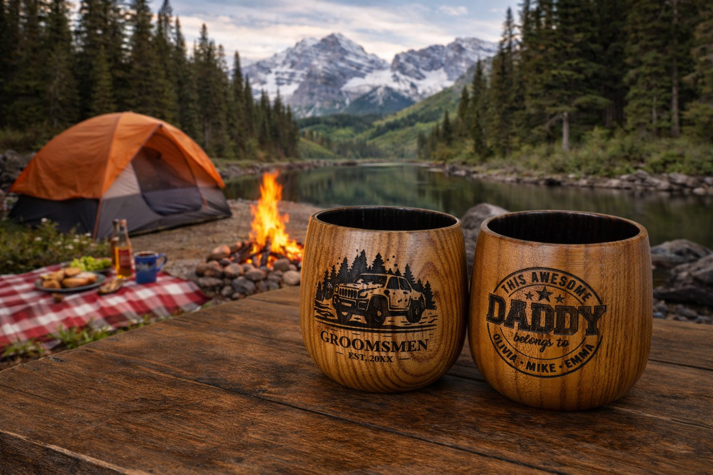 Personalized Wooden Whiskey Cup, Engraved Groomsmen Gift, Rustic Wood Mug
