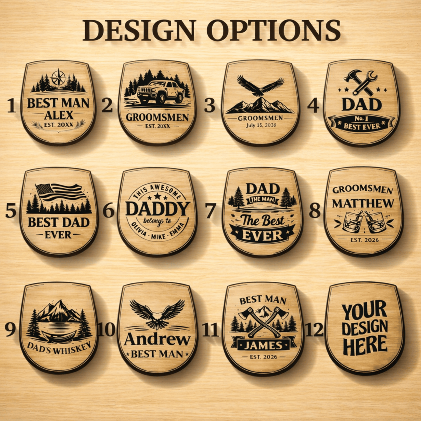 Personalized Wooden Whiskey Cup, Engraved Groomsmen Gift, Rustic Wood Mug