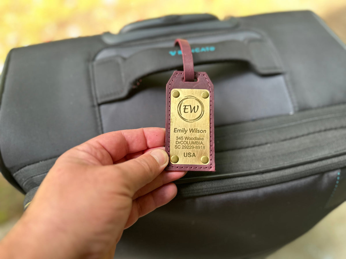 Personalized Leather Luggage Tag – Brass Plate