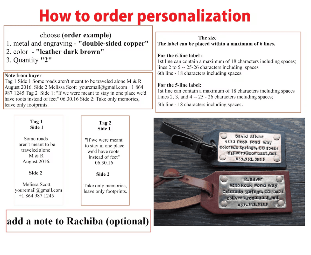 Personalized Leather Luggage Tag – Brass & Copper Plate