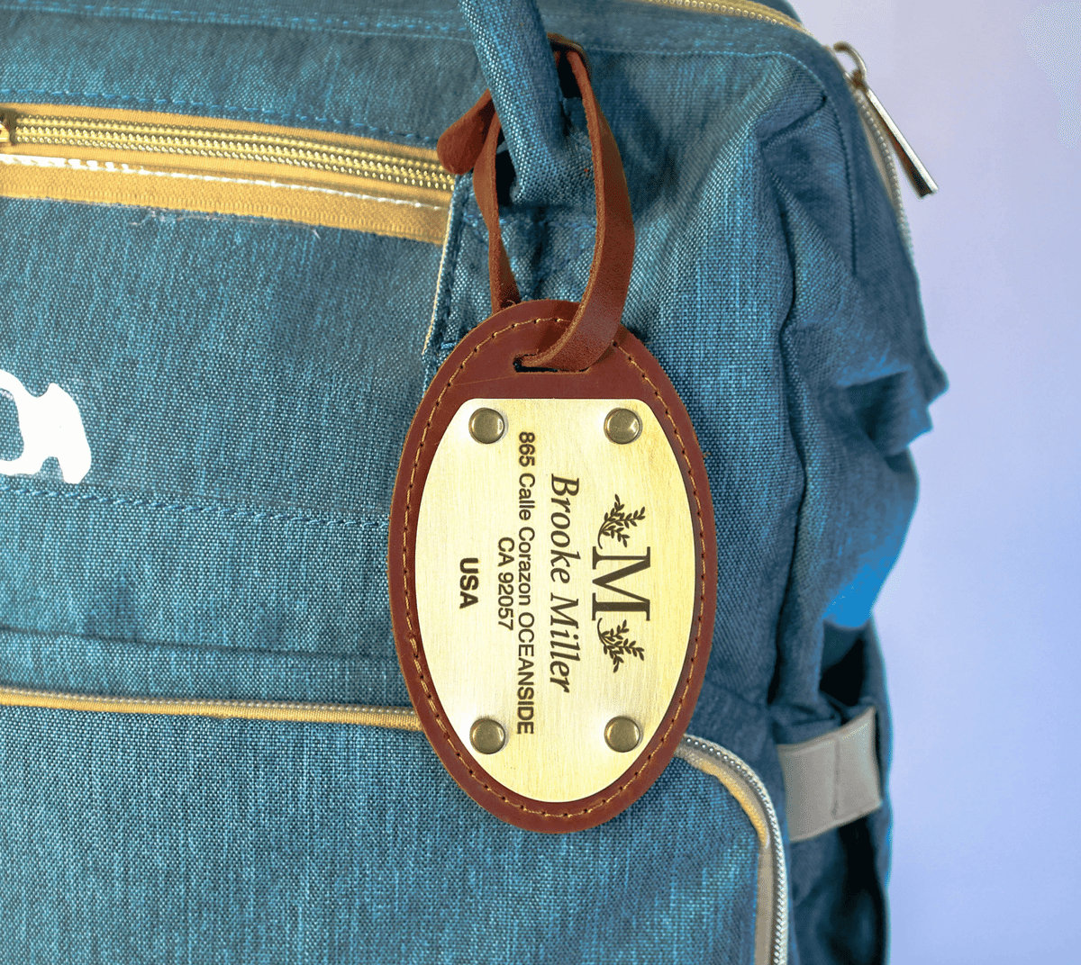 Personalized Leather Luggage Tag – Antique Brass