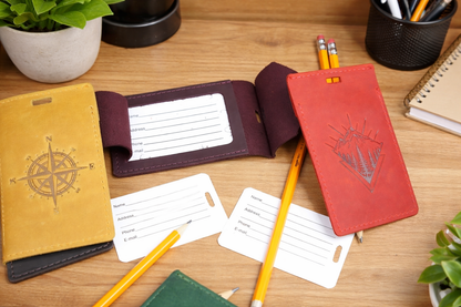 Custom Leather Luggage Tags with Logo: Personalized Travel Accessories, Hot Stamped Business Gift, Corporate Travel Gift