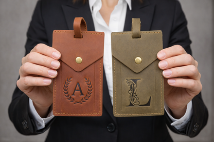 Custom Leather Luggage Tags with Logo: Personalized Travel Accessories, Hot Stamped Business Gift, Corporate Travel Gift