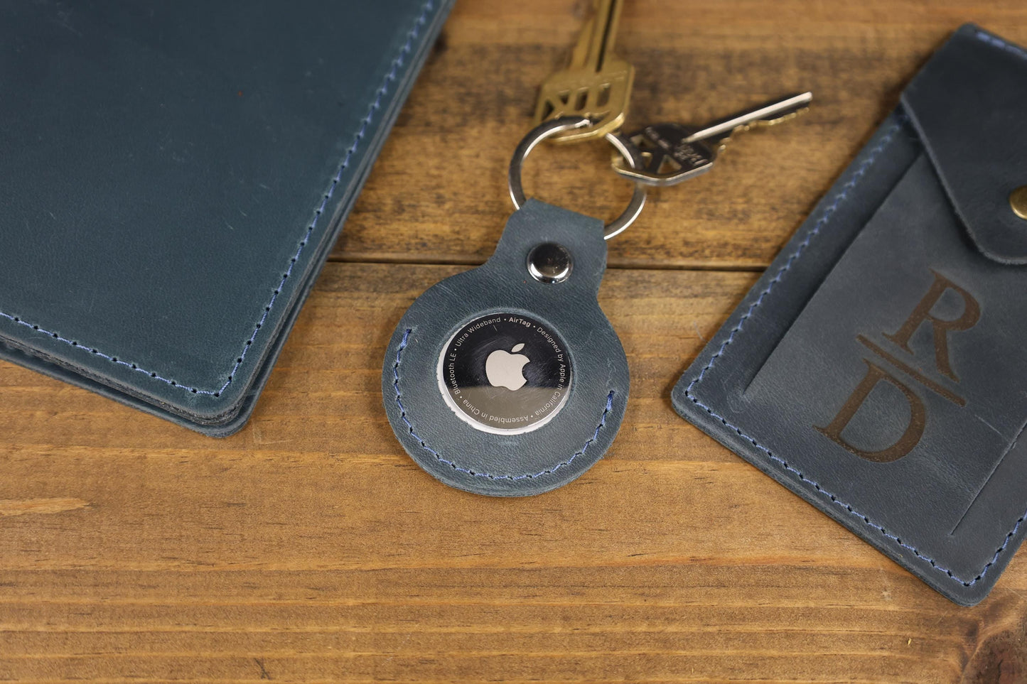 Personalized Leather AirTag Keychain, Minimalist Handmade Holder, Gift for Him — image 5