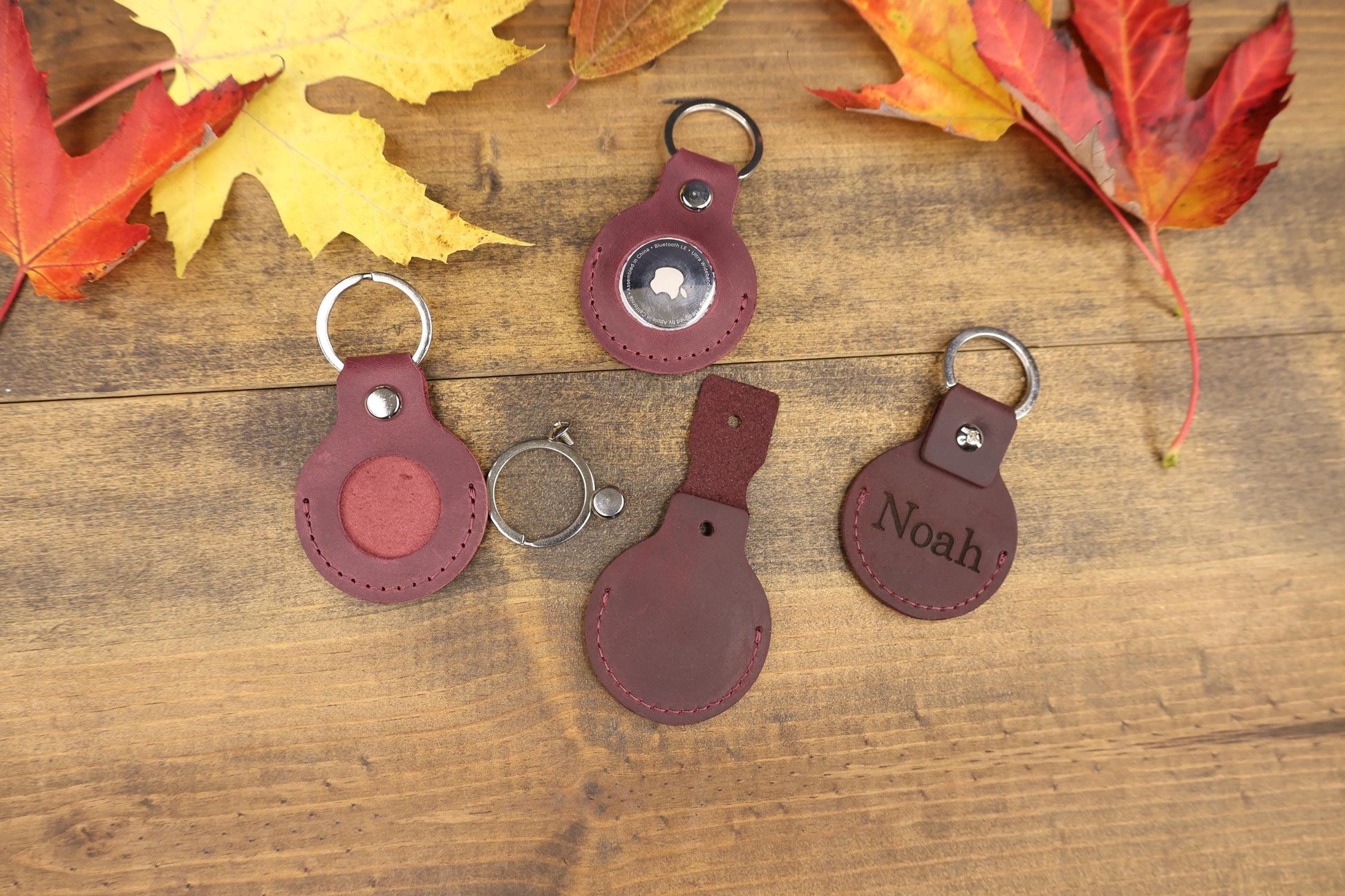 Personalized Leather AirTag Keychain, Minimalist Handmade Holder, Gift for Him — image 7