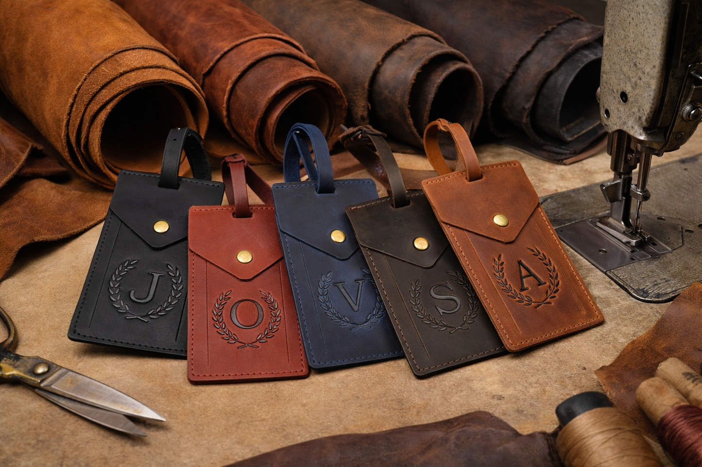 Custom Leather Luggage Tags with Logo: Personalized Travel Accessories, Hot Stamped Business Gift, Corporate Travel Gift