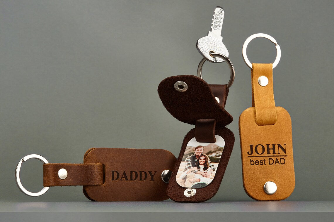 Personalized Dad Leather Picture Keychain
