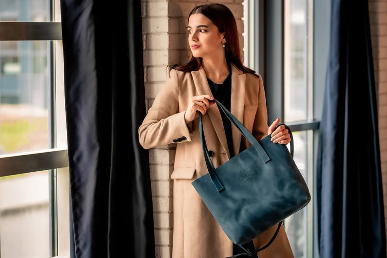 Personalized Leather Laptop Tote with Zipper