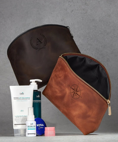 Personalized Genuine Leather Makeup Bag