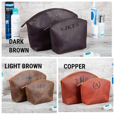 Personalized Genuine Leather Makeup Bag