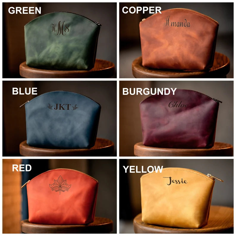 Personalized Genuine Leather Makeup Bag