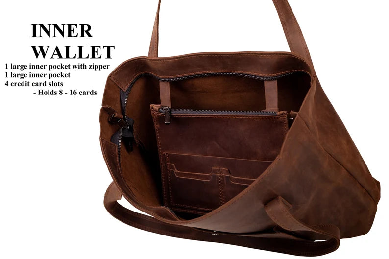 Personalized Leather Laptop Tote with Zipper