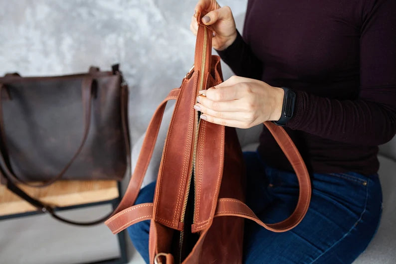 Personalized Leather Laptop Tote with Zipper