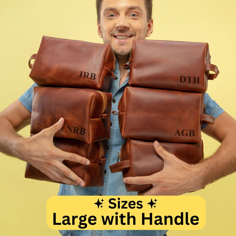 Custom initial personalized gift for him leather dopp kit for men