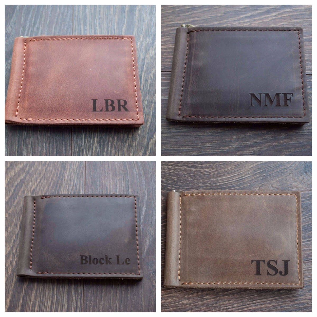 Personalized Leather Money Clip Wallet