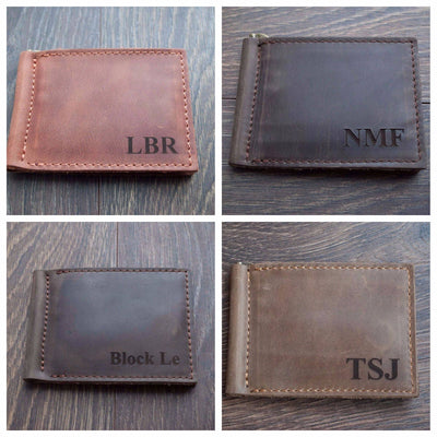 Personalized Leather Money Clip Wallet