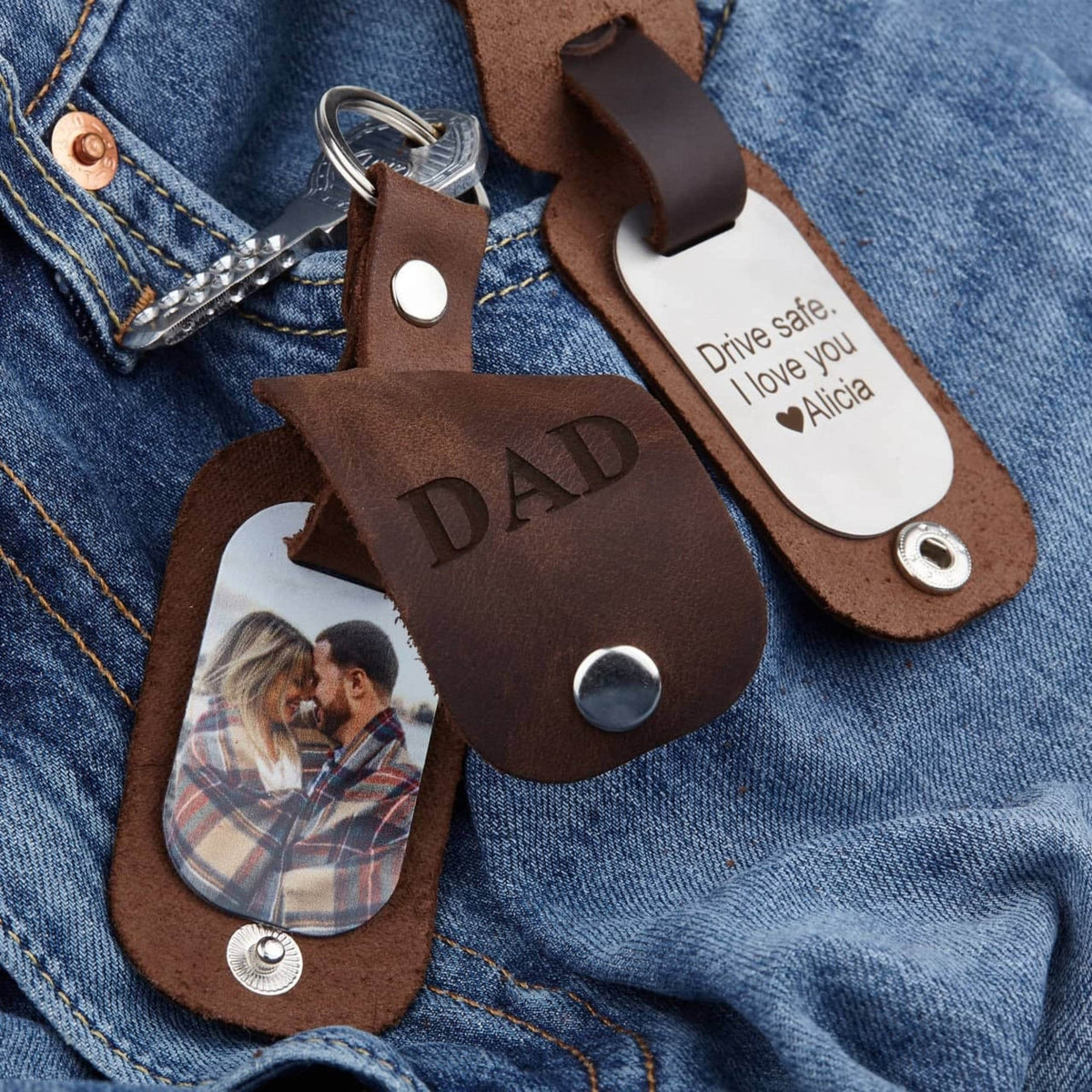 Personalized Men’s Leather Photo Keychain