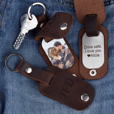 Personalized Dad Leather Picture Keychain
