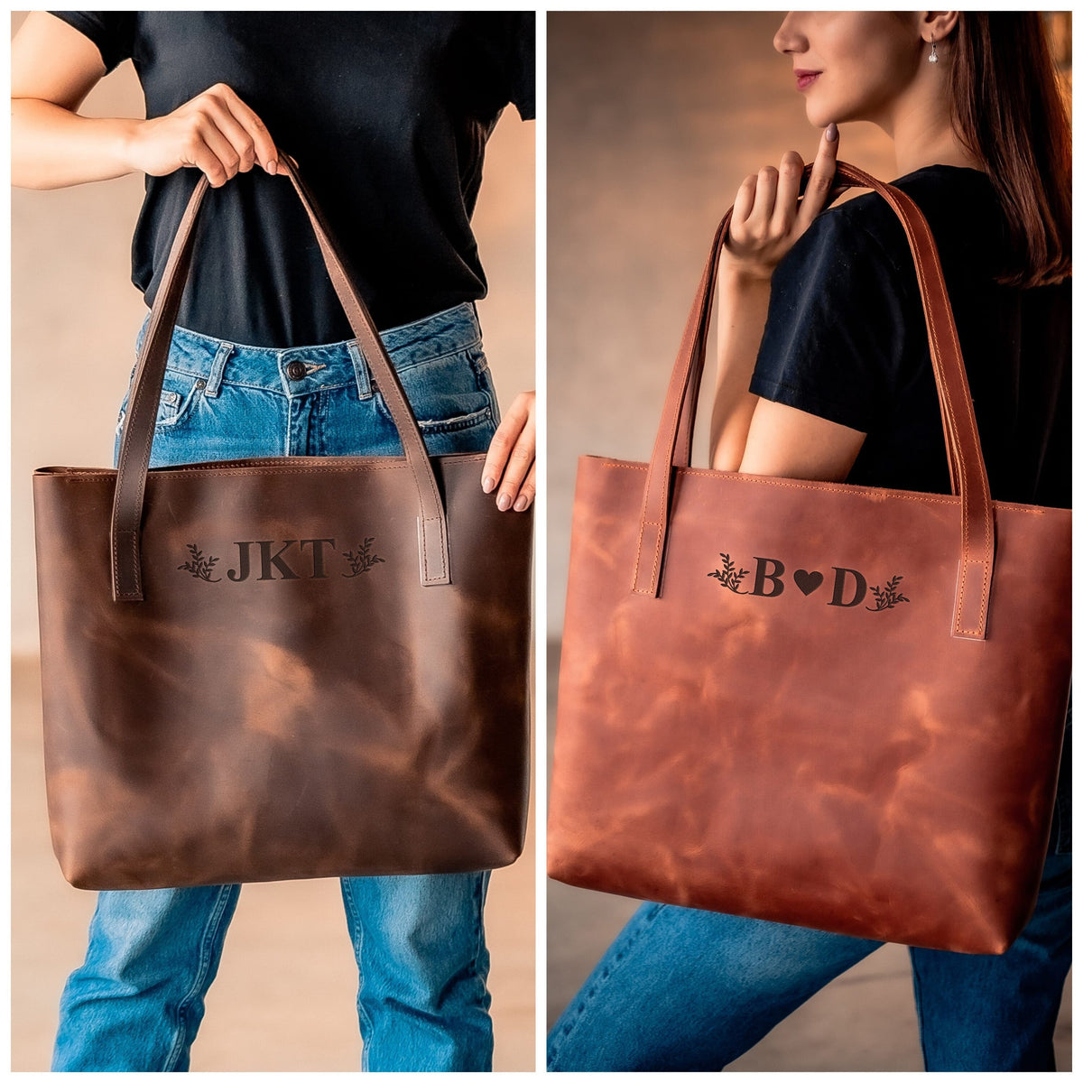 Personalized Leather Tote Bag with Zipper