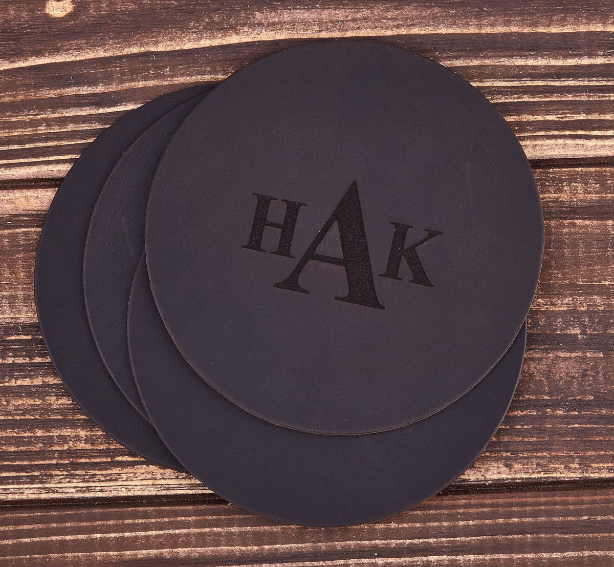 Engraved Leather Coasters – Set of 4