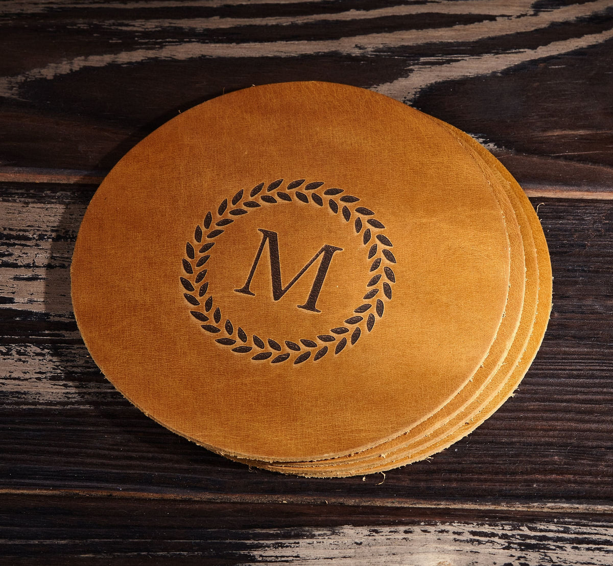 Engraved Leather Coasters – Set of 4