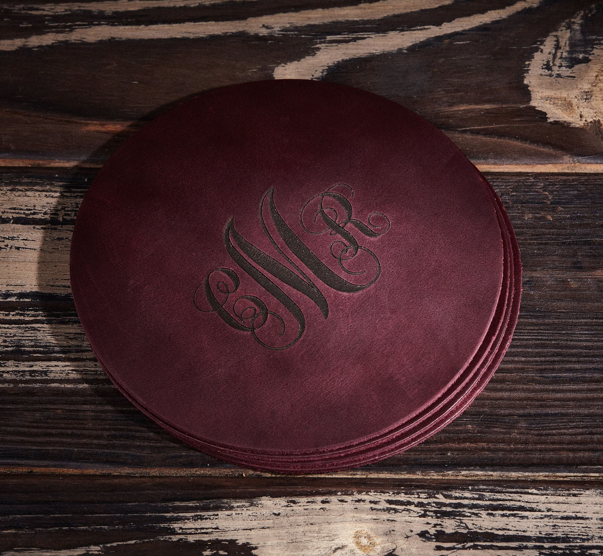 Engraved Leather Coasters – Set of 4