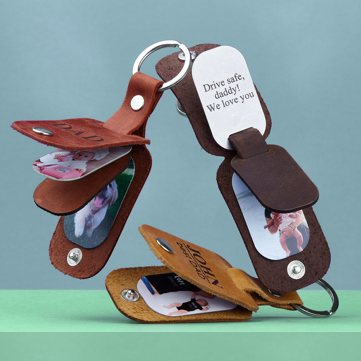 Personalized Dad Leather Picture Keychain