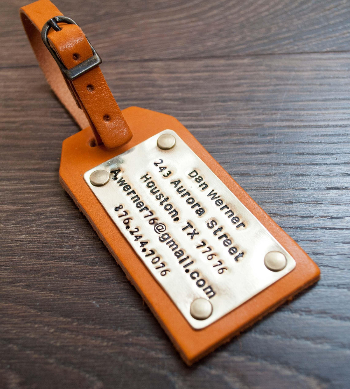 Personalized Leather Luggage Tag – Metal Nameplate