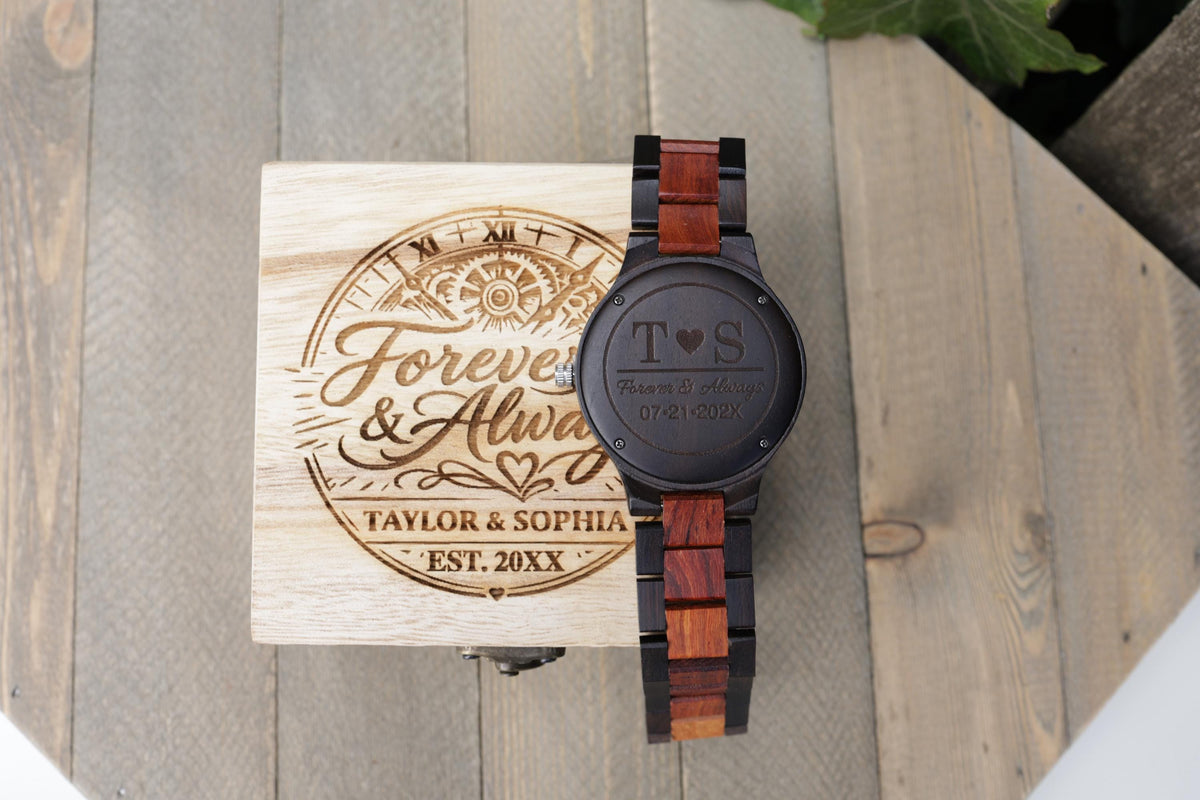 Personalized Walnut & Ebony Wood Watch – image 4