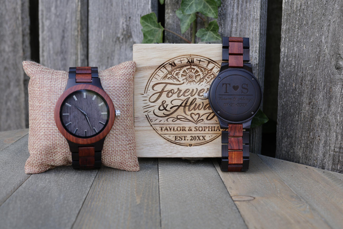 Personalized Walnut & Ebony Wood Watch – image 8