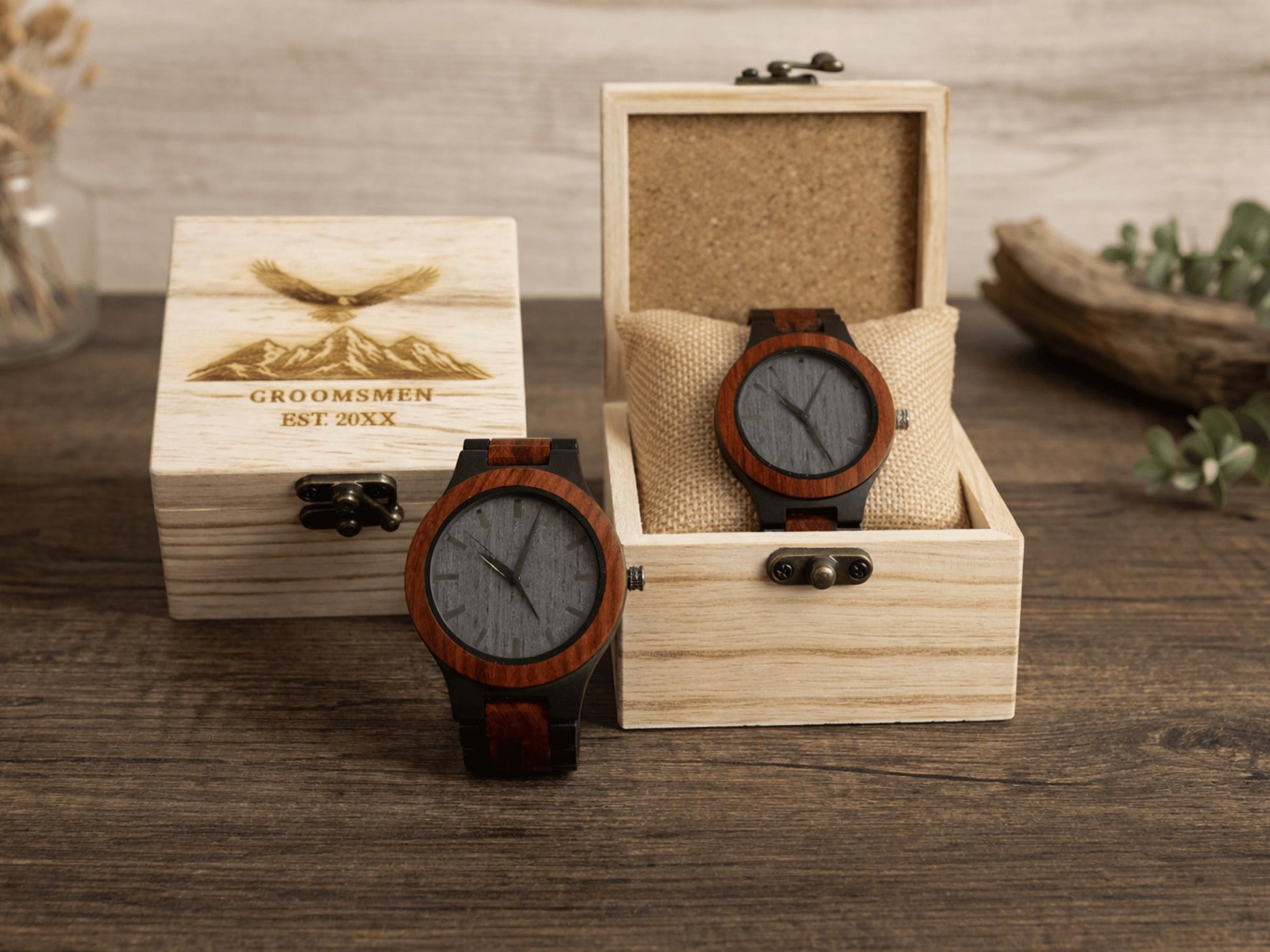 Personalized Walnut & Ebony Wood Watch – image 3