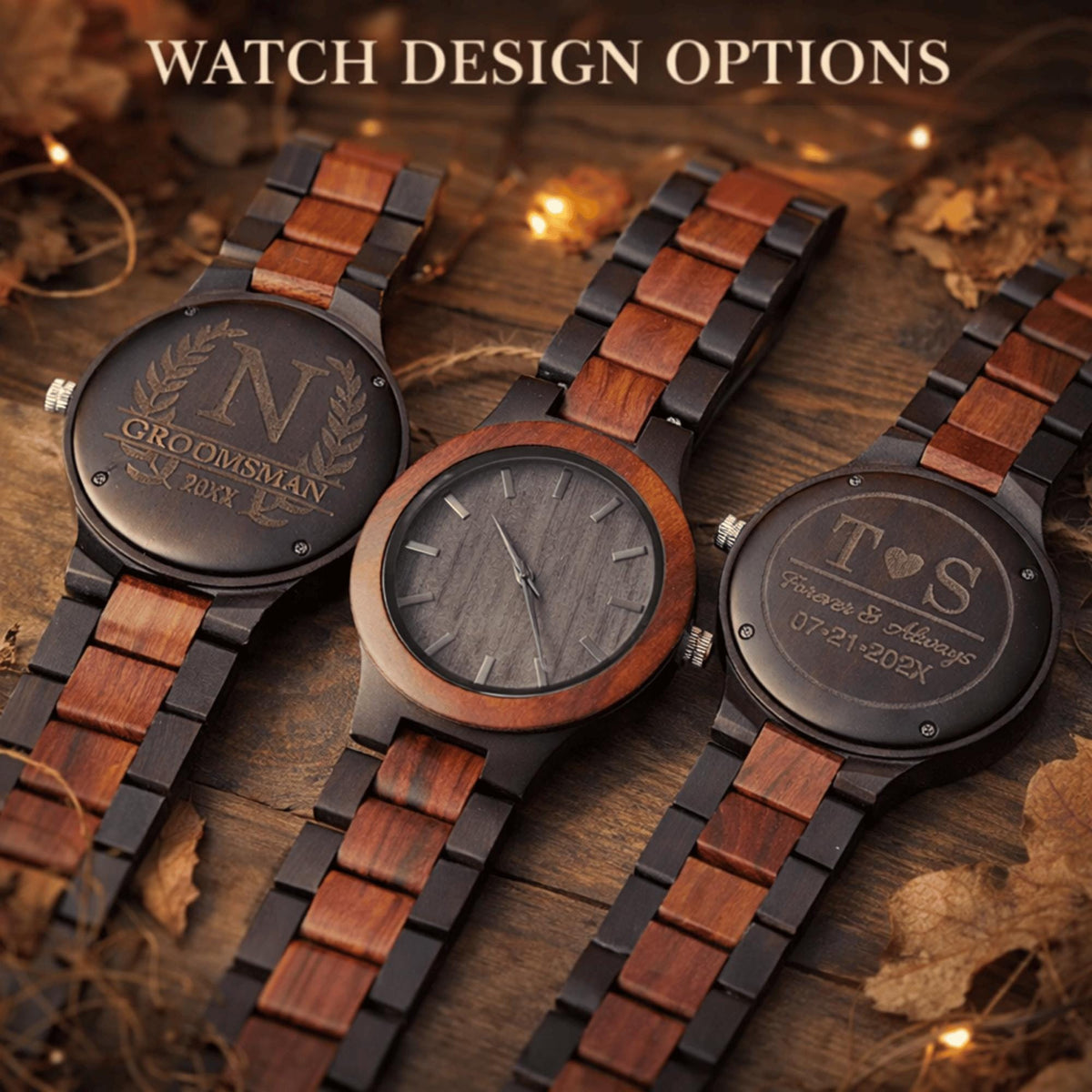 Personalized Walnut & Ebony Wood Watch – image 2