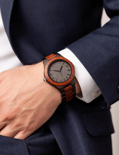 Personalized Walnut & Ebony Wood Watch – image 1
