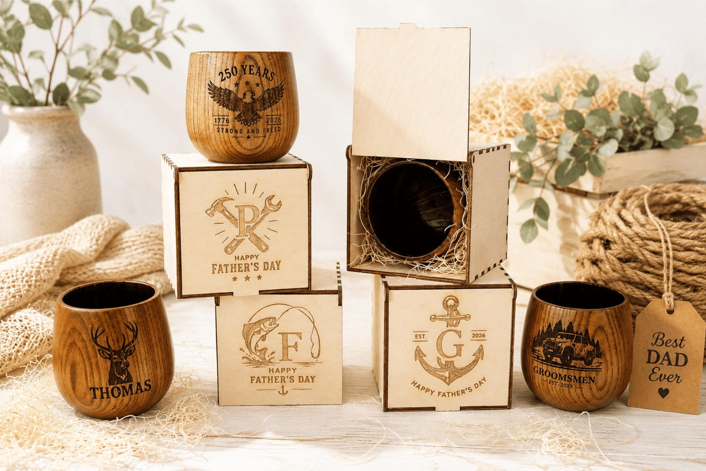 Personalized Wooden Whiskey Cup with Gift Box – image 4